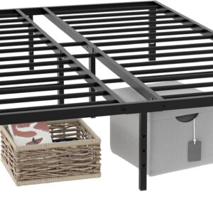 Marco de cama de plataforma de metal de tamaño matrimonial de 18 pulgadas con soporte de listones de acero, no necesita somier, marco de cama negro.