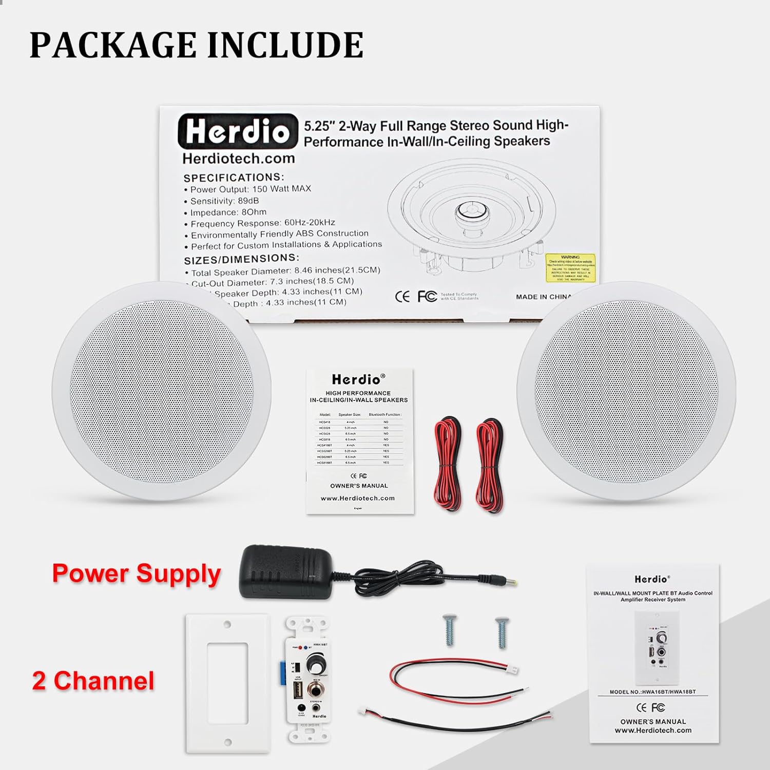 Herdio. Paquete de Audio hogar, con Control de Montaje en Pared, Sistema Receptor de Amplificador con 300 W en Pared, Techo, bocinas pasivas, perfectos para Cine en casa, Oficina, baño, Cocina. - Image 3