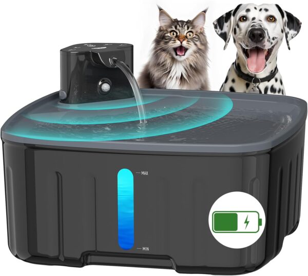Fuente de agua inalámbrica para perros, fuente de agua grande de 2.1 galón/8 litros, funciona con pilas, fuente de agua para perros con sensor, bomba inteligente inalámbrica, temporizador.