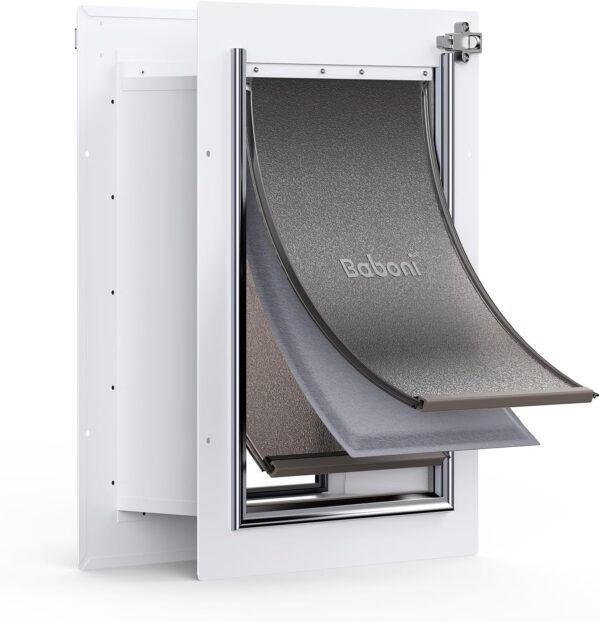 Baboni - Puerta para mascotas para pared, con 3 solapas, marco de acero y túnel expansible, cerradura de aluminio, con doble solapa, resistente y duradera, para perros y gatos de hasta 40 libras.