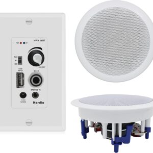 Herdio. Paquete de Audio hogar, con Control de Montaje en Pared, Sistema Receptor de Amplificador con 300 W en Pared, Techo, bocinas pasivas, perfectos para Cine en casa, Oficina, baño, Cocina.