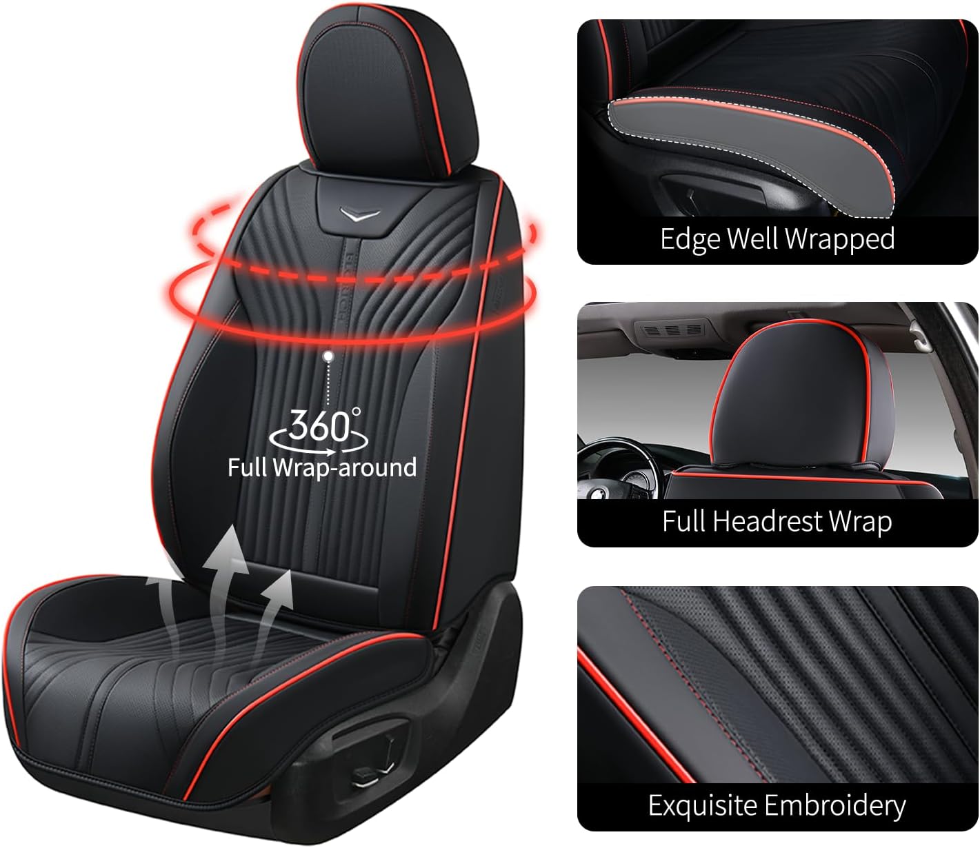 FLORICH. Juego Completo de Funda de Asiento de Coche de Piel de Lujo para 5 Asientos, Fundas de Asiento Gris, Cobertura Completa, Compatible con airbag, Adecuado para Todas Las Estaciones. - Image 4