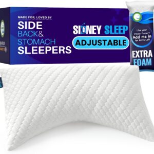 Sidney Sleep. Almohada para dormir de lado o bocarriba, comodidad para cuello y hombros, ajustable y personalizable (más o menos espuma viscoelástica triturada), Queen, incluye espuma adicional.
