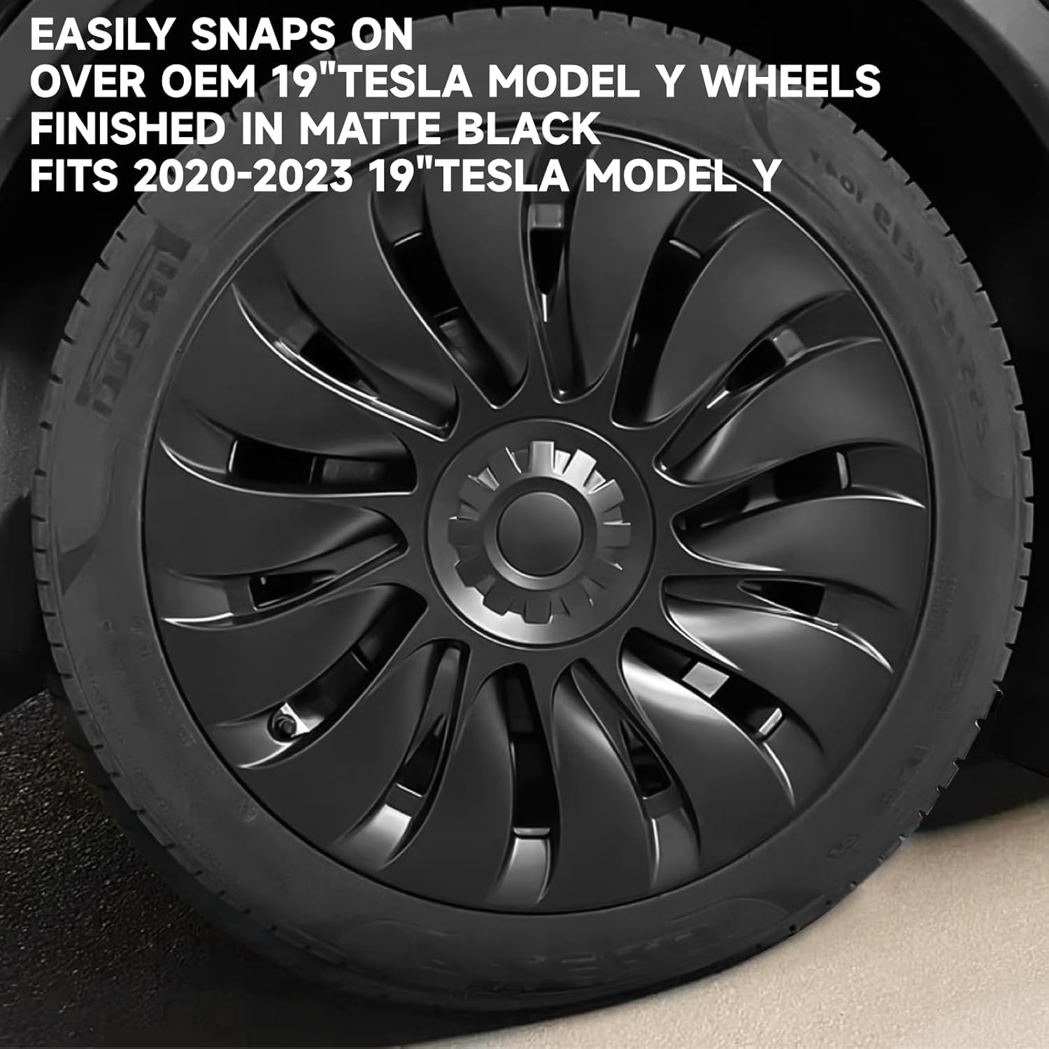 Motrobe Tesla - Tapacubos modelo Y de 19 pulgadas, 4 tapacubos de rueda de repuesto para cubierta de rueda OEM, protector de llanta ABS, negro mate, modelo Y, accesorios exteriores 2025-2020. - Image 4
