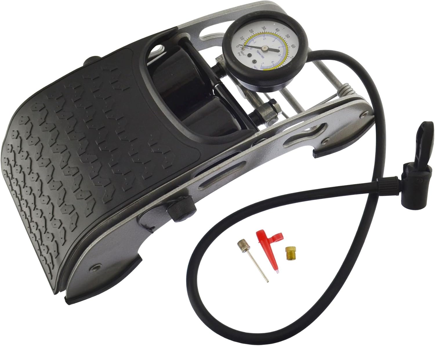 AB Tools. Bomba de pie de bicicleta de coche Inflador de neumáticos de aire Bomba de pie de barril doble 0-100psi TE032.