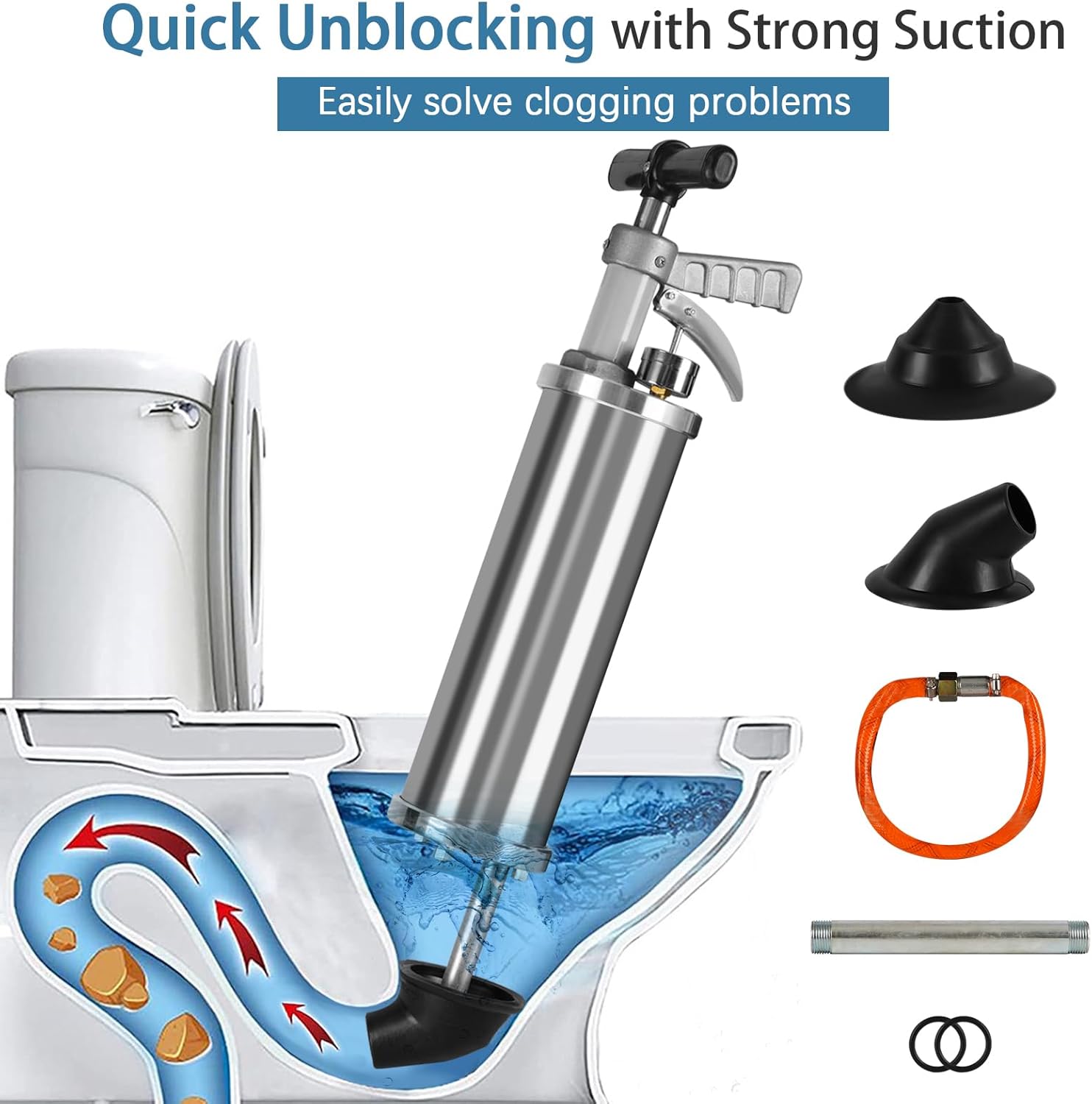 Olpchee - Bomba de drenaje de aire para inodoro, de alta presión, portátil, para baño, ducha, cocina, tubo obstruido. - Image 4