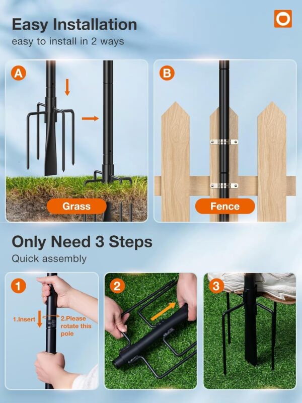 addlon - Paquete de 4 postes de luz Pro de 10 pies, de aluminio, impermeables, más rígidos, para exteriores, con ganchos para colgar luces para patio, jardín, boda, fiestas, color negro clásico.