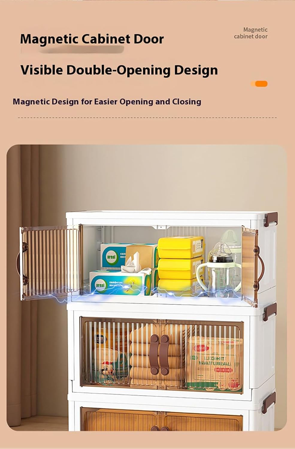 CDULOKLB Caja de Almacenamiento Plegable de plástico con Puertas magnéticas, contenedores apilables con Ruedas, Organizador Plegable para Armario, Garaje, casa y Oficina. - Image 4