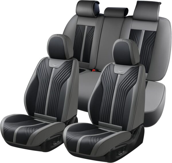 Juego Completo de Funda de Asiento de Coche de Piel de Lujo para 5 Asientos, Fundas de Asiento Gris, Cobertura Completa, Compatible con airbag, Adecuado para Todas Las Estaciones.