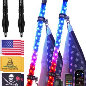 Tavaray. 2 luces de látigo de 3 pies con base de resorte, luces LED con aplicación y control remoto, impermeable, persecución en espiral de 360°, látigos iluminados con interruptor basculante, látigo LED.