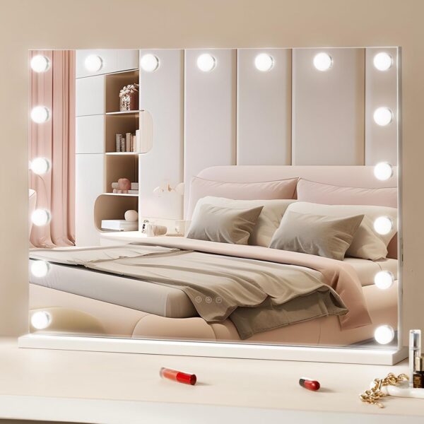 VEVOR Espejo de tocador Hollywood con luces, bombillas regulables y 3 modos de iluminación de color, espejo de maquillaje con aumento 5X desmontable, puerto USB, control táctil inteligente.