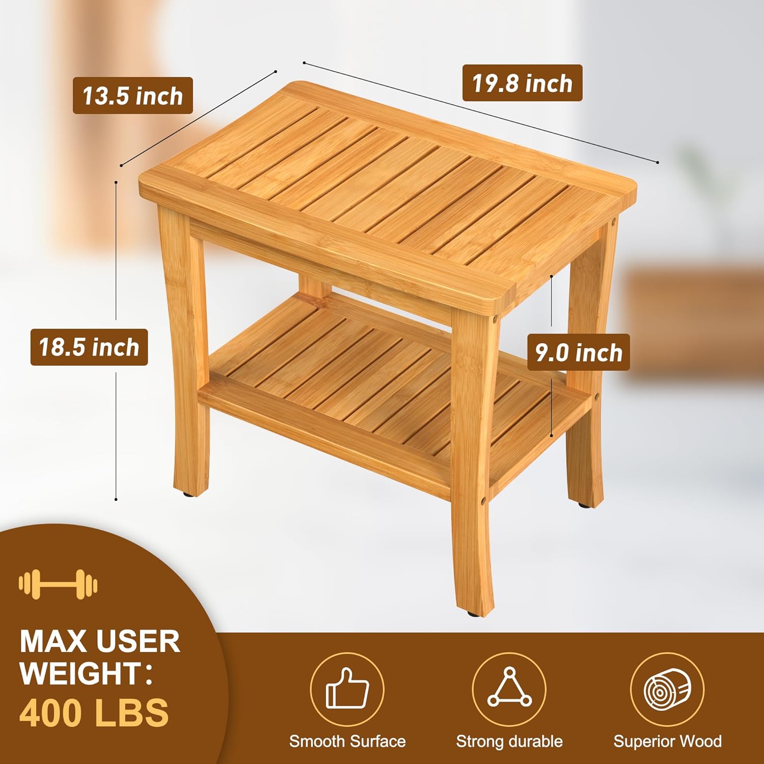 Greenual. Banco de ducha de teca con estante de almacenamiento, taburete de ducha para ducha interior, asiento de banco de ducha impermeable, silla de ducha para ducha interior, banco de madera. - Image 3