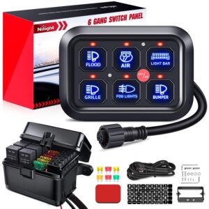 Nilight - Panel de interruptores de 6 bandas con sistema de relé de control de circuito universal con arnés de cableado de fusible, cápsula LED de encendido y apagado automático para coches.