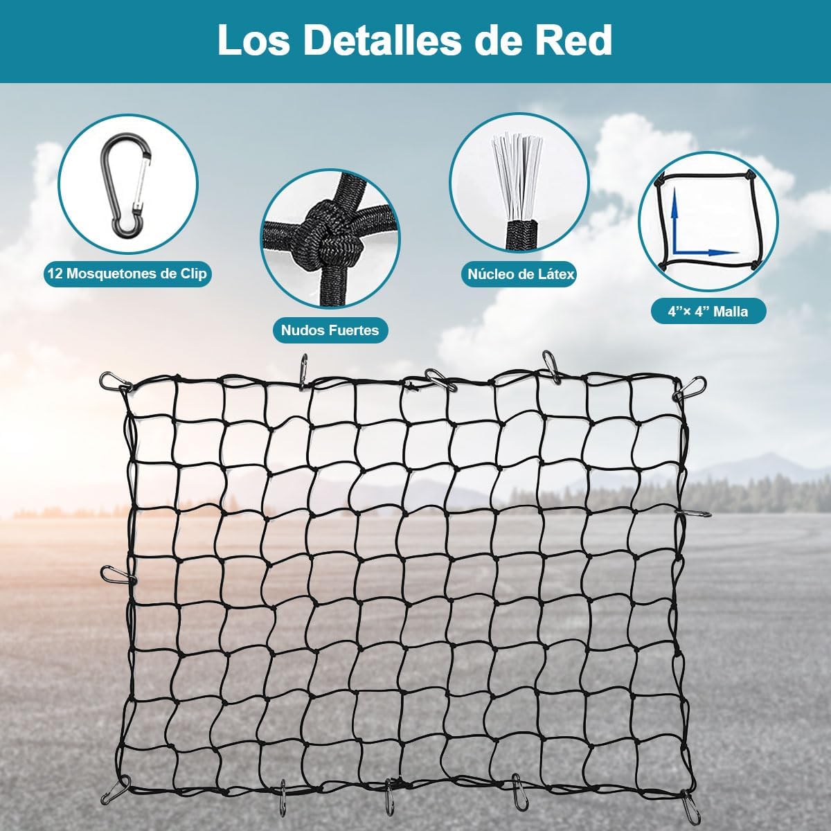 ADILIKADII. 25PCS Red de Carga para Cama de Camioneta, Red para Pick Up 4*6 Pie, Red de Carga para Pick Up, con 12 hebillas de metal y 12 hebillas de ABS, Red de Carga Altamente Elástica, para Dodge,Chevy,Toyota. - Image 4