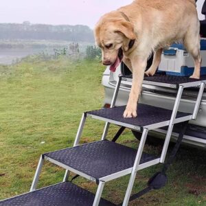 Generic. Rampa para perros para automóvil, escaleras extra anchas para perros grandes, peldaños de aluminio portátiles y plegables, peldaños seguros para mascotas con superficie antideslizante, rampas ligeras.