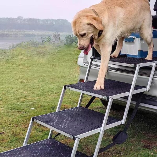 Rampa para perros para automóvil, escaleras extra anchas para perros grandes, peldaños de aluminio portátiles y plegables, peldaños seguros para mascotas con superficie antideslizante, rampas ligeras.