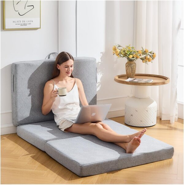 Colchón plegable de 3 plazas, tamaño individual, de 10 cm, con espuma viscoelástica, portátil, extraíble y lavable, con asas y base antideslizante para caravana, camping y habitación de invitados.
