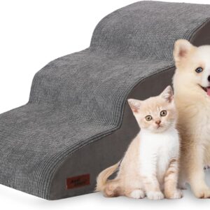 aodisman. Rampa para perros para sofá o cama, escaleras para perros de 3 escalones, peldaños suaves y antideslizantes para mascotas, adecuada para perros de patas cortas, mascotas lesionadas.