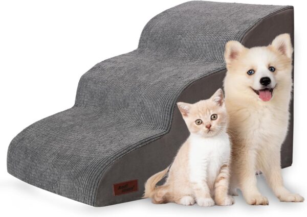 Rampa para perros para sofá o cama, escaleras para perros de 3 escalones, peldaños suaves y antideslizantes para mascotas, adecuada para perros de patas cortas, mascotas lesionadas.