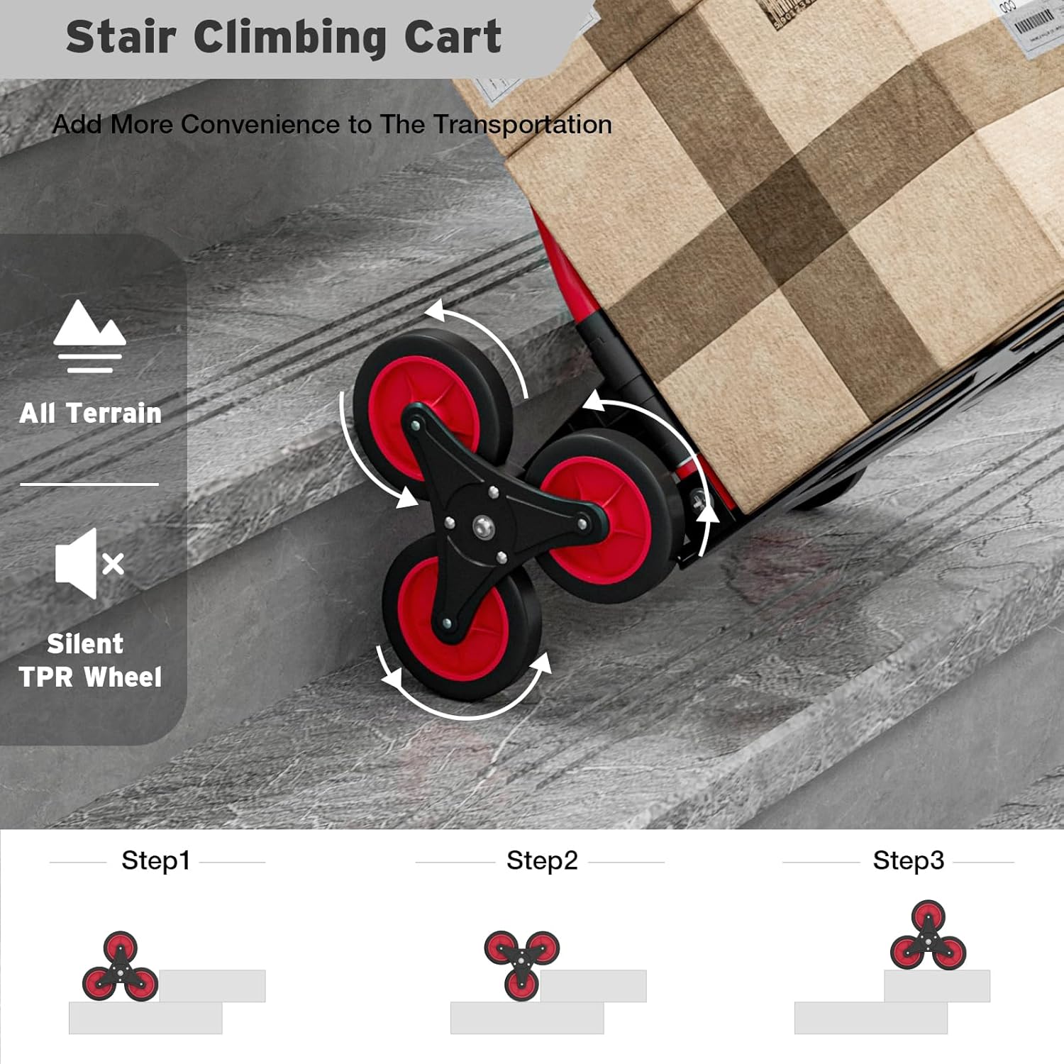 Oarlike. - Carro de escalada de escaleras con capacidad de 200 libras, carrito de escaleras con cuerda y asa telescópica, camión de mano plegable con ruedas para ir de compras, mudanzas. - Image 2