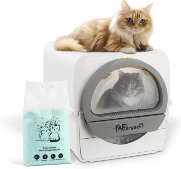 Caja de arena autolimpiante grande, caja de arena para gatos con tapa cerrada, cuchara de control de olores, caja de arena para gatos para varios gatos con arena para gatos de 3.3 libras.