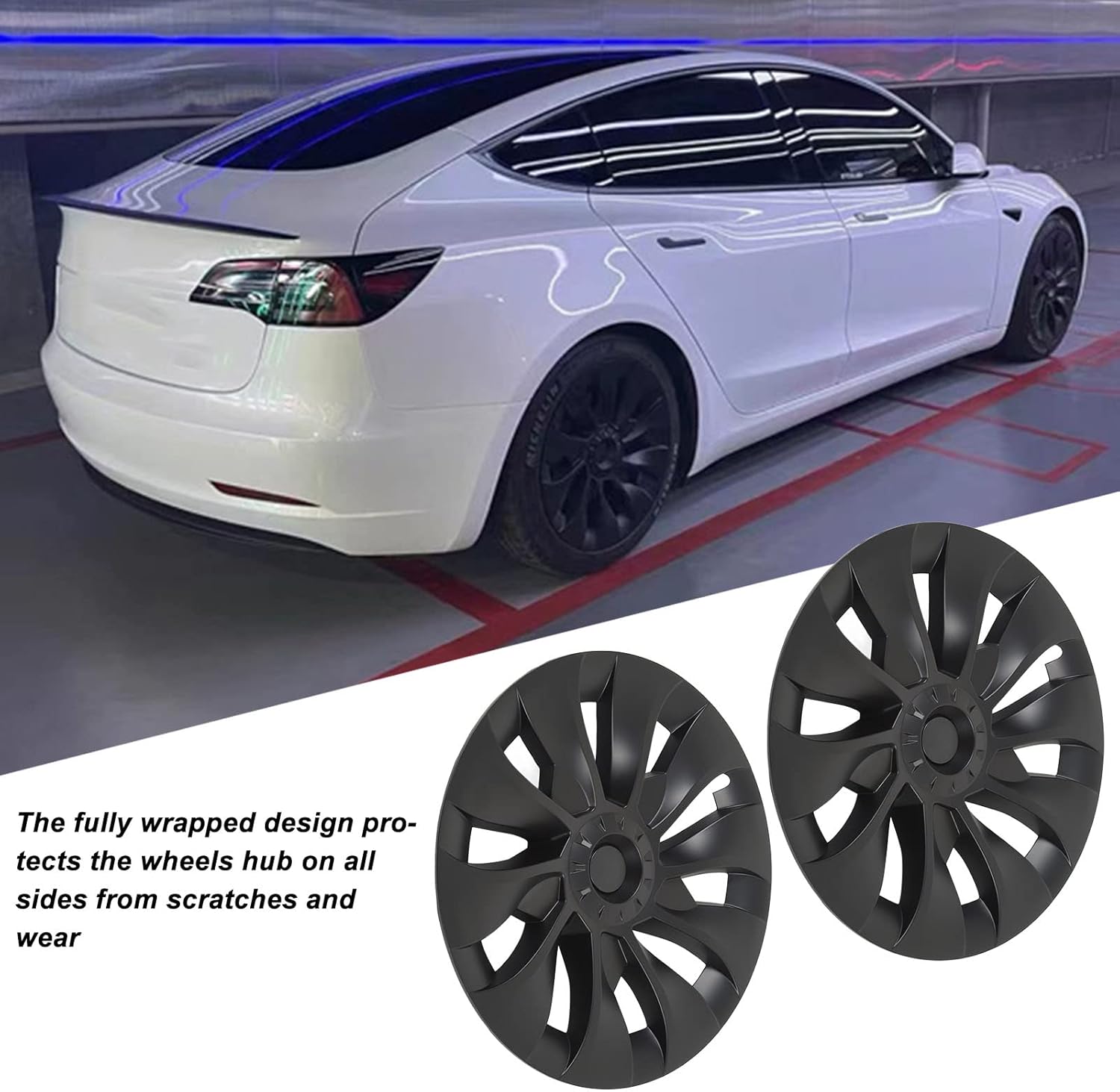 Tnyeobae. Cubiertas for bujes de Coche, 4 Unidades, tapacubos de 18 Pulgadas, Juego de 4 tapacubos de 18 Pulgadas, tapacubos Compatible with Tesla Model 3 Highland 2023 2024(Matte Black). - Image 4