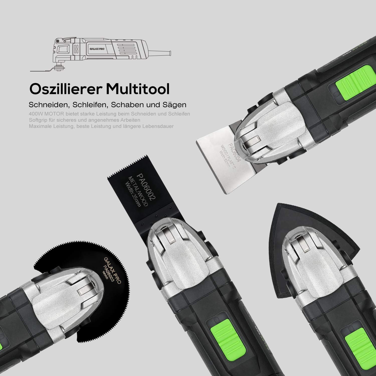 GALAX PRO 3.5A 6 velocidades variables oscilantes multiherramienta con cambio rápido de sistema de abrazadera y 30 accesorios, ángulo oscilante: 4° para cortar, lijar, moler. - Image 5