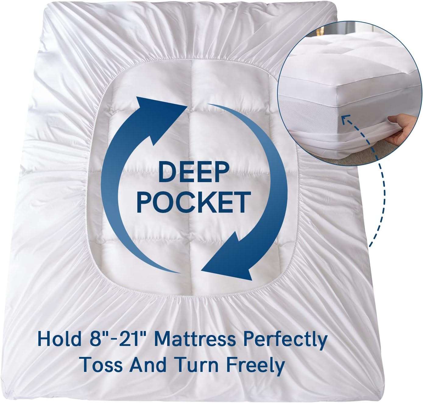 ELEMUSE. - Cubrecolchón refrescante Queen, para dolor de espalda, extragrueso, suave con cubierta de almohada de felpa y esquinas elásticas profundas, sobrellenado de relleno alternativo. - Image 3