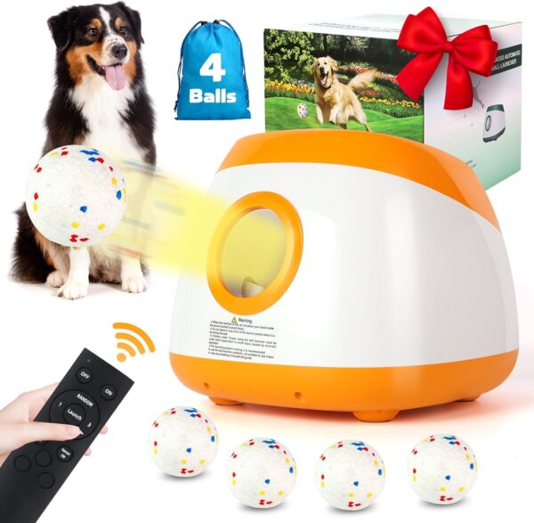 Lanzador automático de bolas para perros, lanzador de bolas para perros con distancia de 40-60-80 pies, lanzador automático recargable de bolas para perros con 4 bolas .