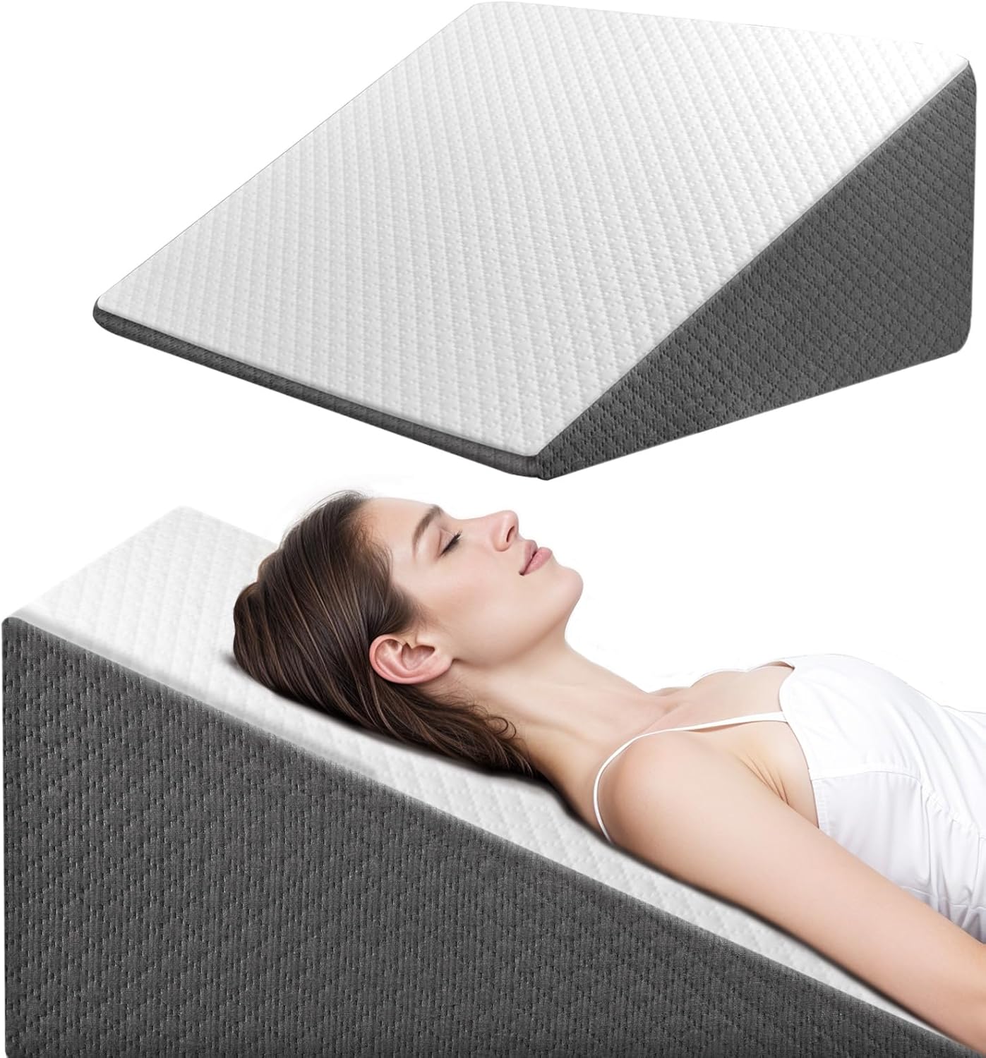 OAISZ. Almohada de cuña para apnea del sueño, almohada de cuña de cama de 12 pulgadas para cabecero, almohada triangular para cabecero para reflujo ácido, después de cirugía, ronquidos, parte superior.