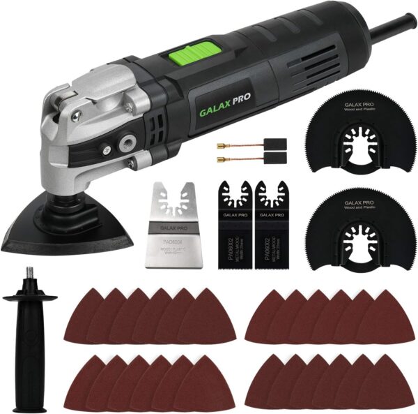GALAX PRO 3.5A 6 velocidades variables oscilantes multiherramienta con cambio rápido de sistema de abrazadera y 30 accesorios, ángulo oscilante: 4° para cortar, lijar, moler.