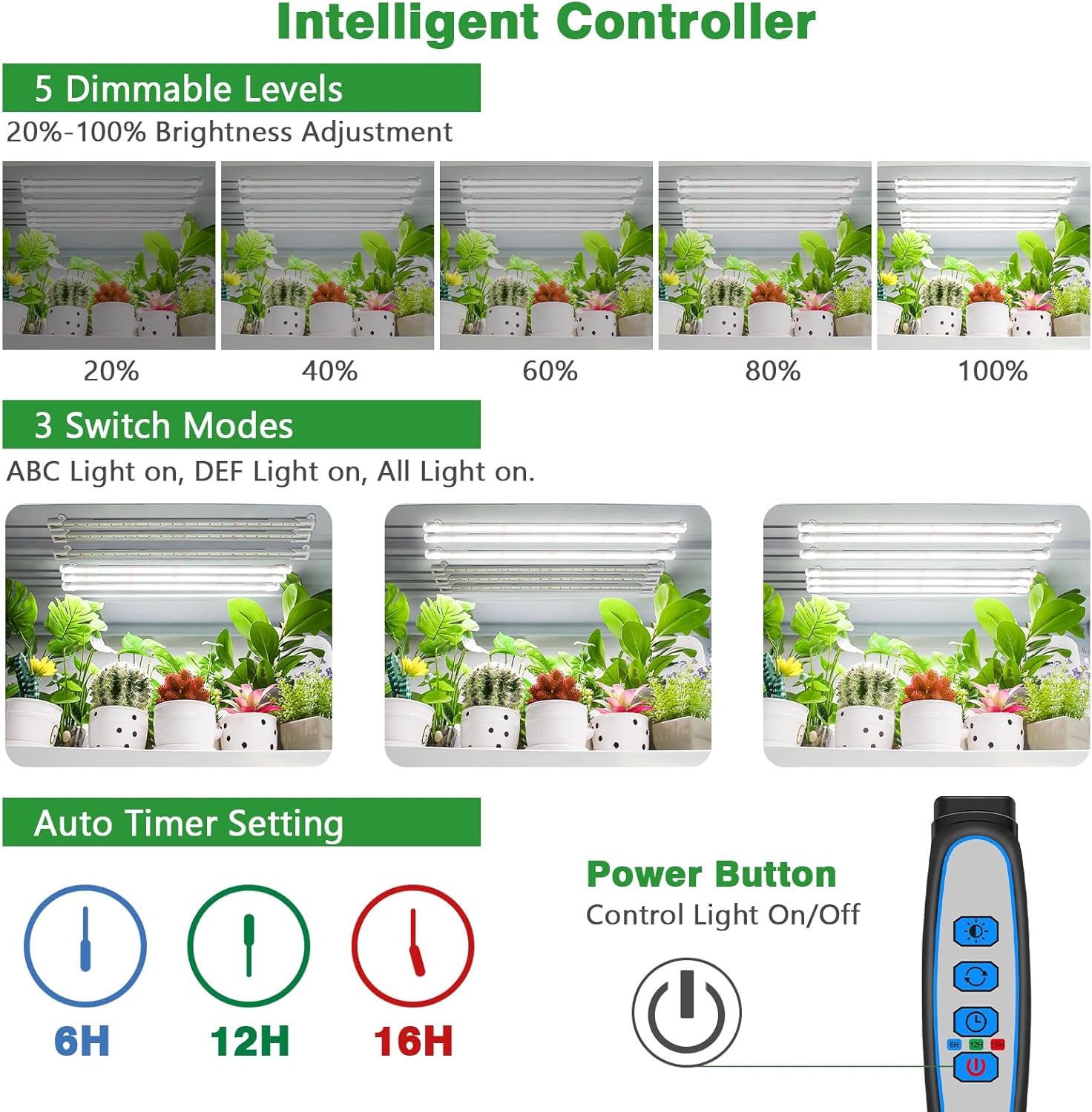 Wiaxulay. Luz de crecimiento, 360 luces LED de espectro completo para plantas de interior, tira de luz de crecimiento de 6 bares/16 pulgadas con temporizador automático de 6/12/16 horas, 3 modos. - Image 4
