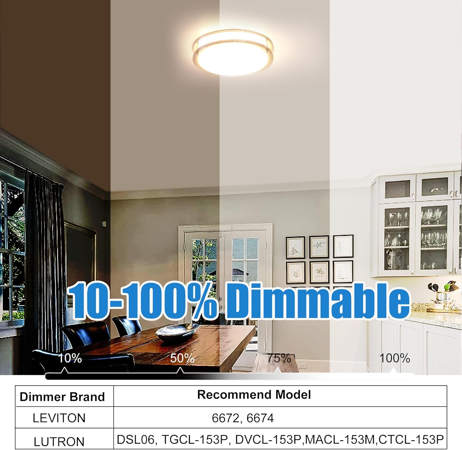 MingBright. Lámpara de techo LED regulable de 12 pulgadas, con certificación cETL, 20 W, 1400 lm, lámpara de techo blanca cálida de 3000 K, níquel cepillado - Image 3