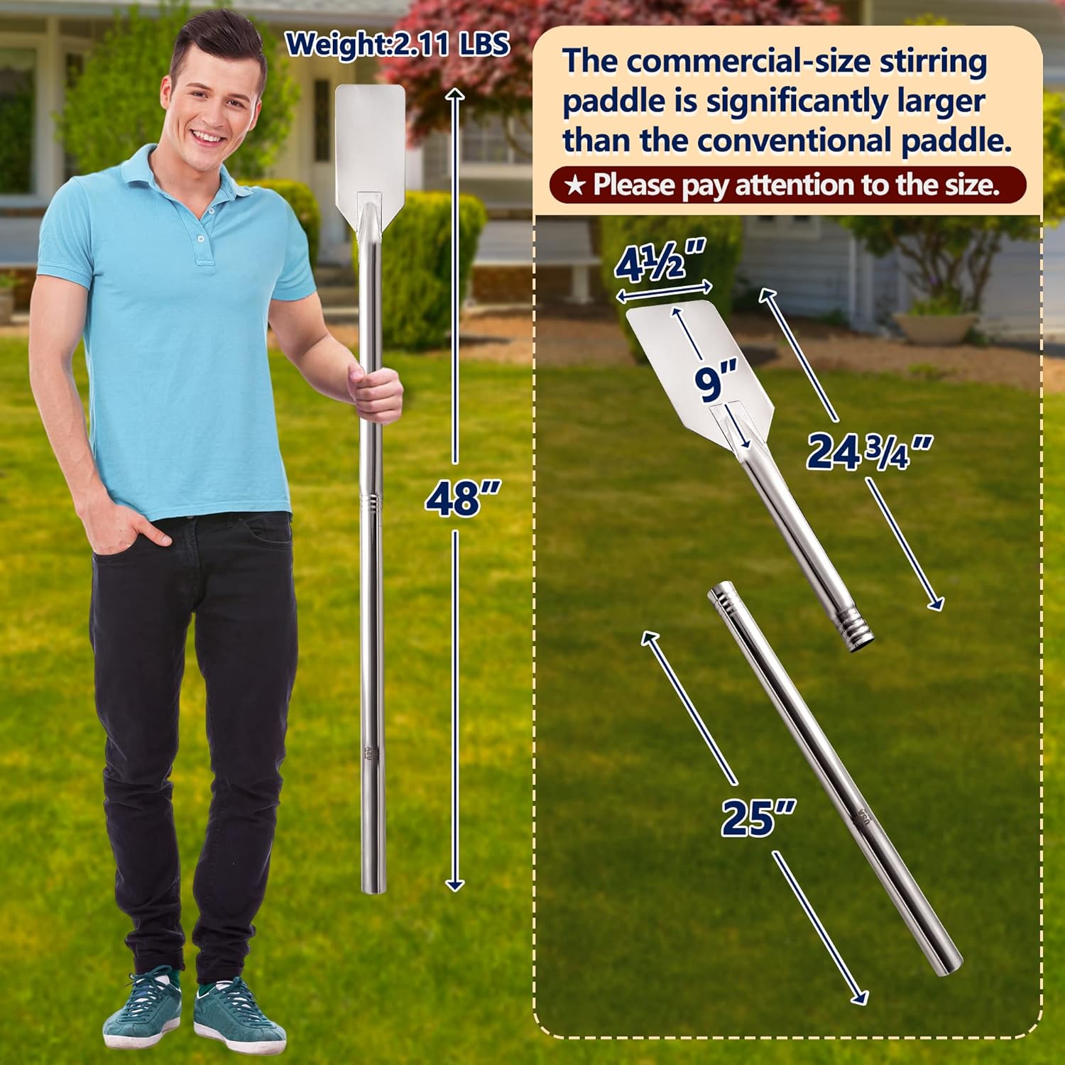 ARC, WS121. - Paleta de mezcla de acero inoxidable de 48 pulgadas con mango extraíble, pala agitadora larga, uso para cocinar por lotes grandes, hervir cangrejos y cerveza. - Image 3