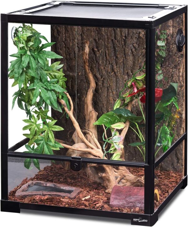 REPTI ZOO Terrario de vidrio para reptiles, tanque de hábitat de reptiles derribado de 18 x 18 x 24 pulgadas con puerta de doble bisagra y ventilación de pantalla superior y ventilación de malla.
