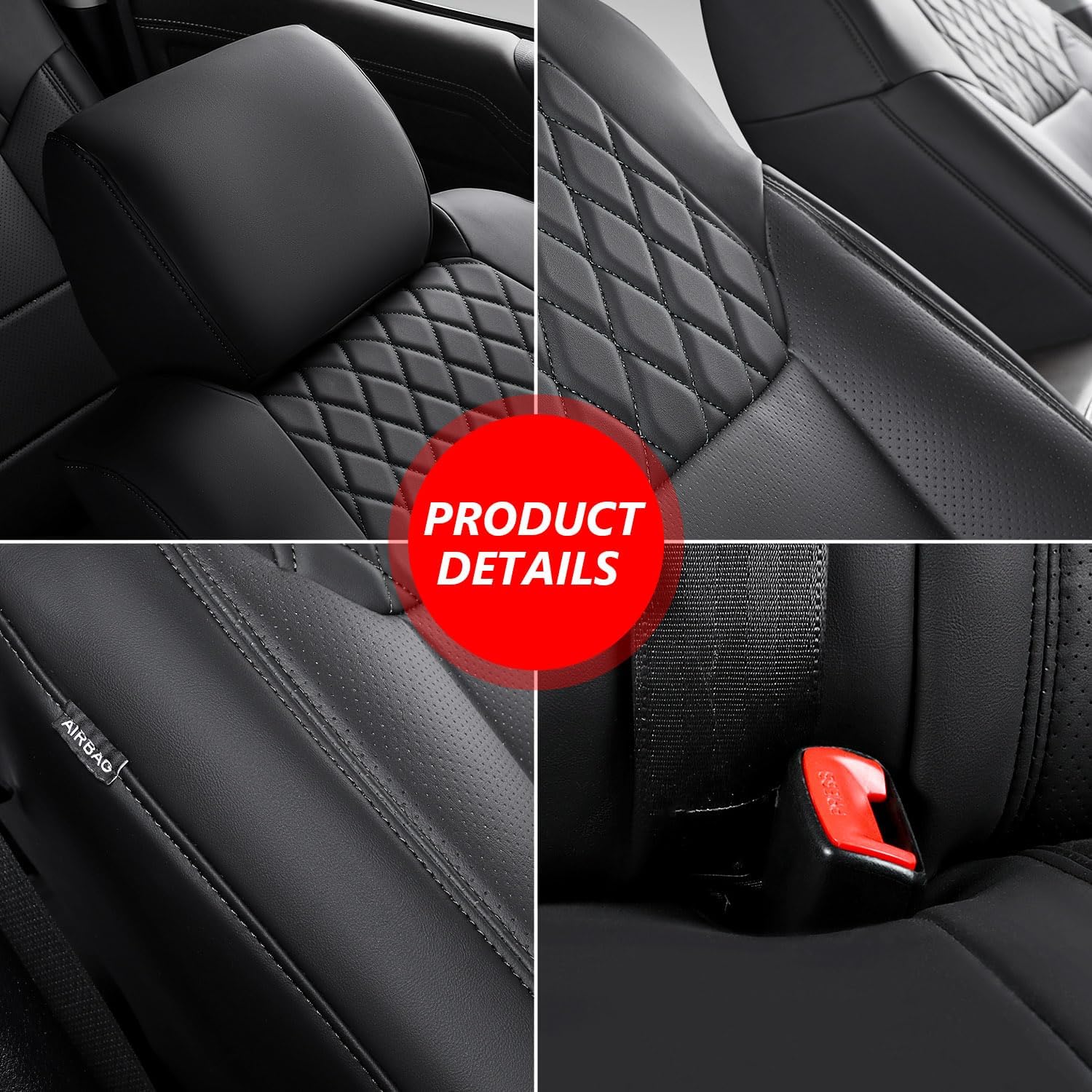 PTYYDS. Juego completo de fundas de asiento de coche de piel sintética para Toyota Tundra Crewmax 2022-2024 Toyota Tundra 2022 2023 2024 (se adapta a CrewMax &Double Cab, negro). - Image 4