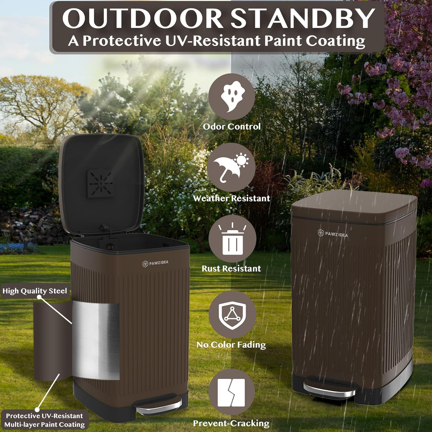 PAWZIDEA. Cubo de basura para excrementos de perro, control de olores exteriores, cubo de basura grande de 5.3 galones con tapa, contenedor impermeable para eliminación de excrementos al aire libre. - Image 2