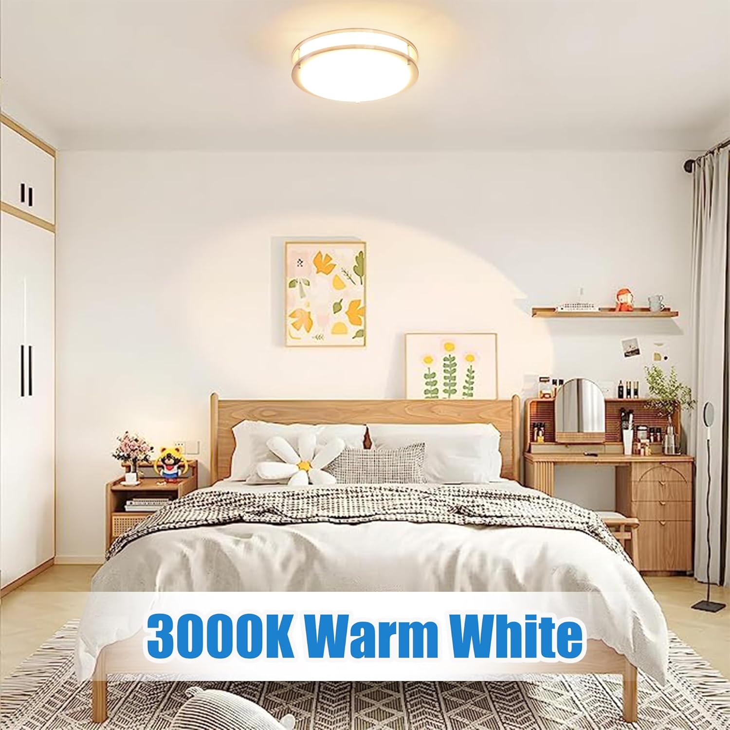 MingBright. Lámpara de techo LED regulable de 12 pulgadas, con certificación cETL, 20 W, 1400 lm, lámpara de techo blanca cálida de 3000 K, níquel cepillado - Image 2