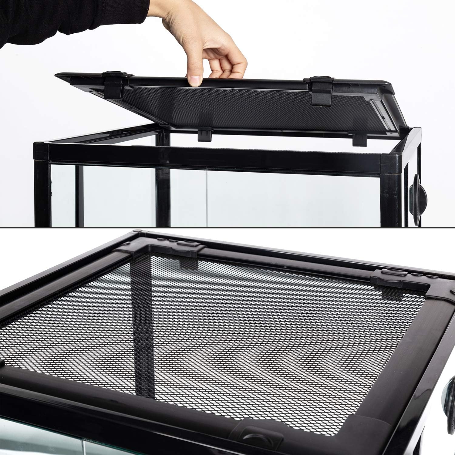 REPTI ZOO. Terrario de vidrio para reptiles, tanque de hábitat de reptiles derribado de 18 x 18 x 24 pulgadas con puerta de doble bisagra y ventilación de pantalla superior y ventilación de malla. - Image 3