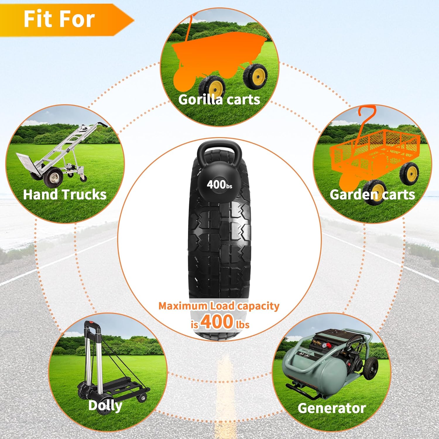 Fenluqi. Cart de reemplazo, rodamientos de 5/8 pulgadas, cubeta de compensación de 2.1 pulgadas, ruedas Gorilla Cart 4.00-6, sin inflado, se adapta a camiones de mano, carros de jardín. - Image 4