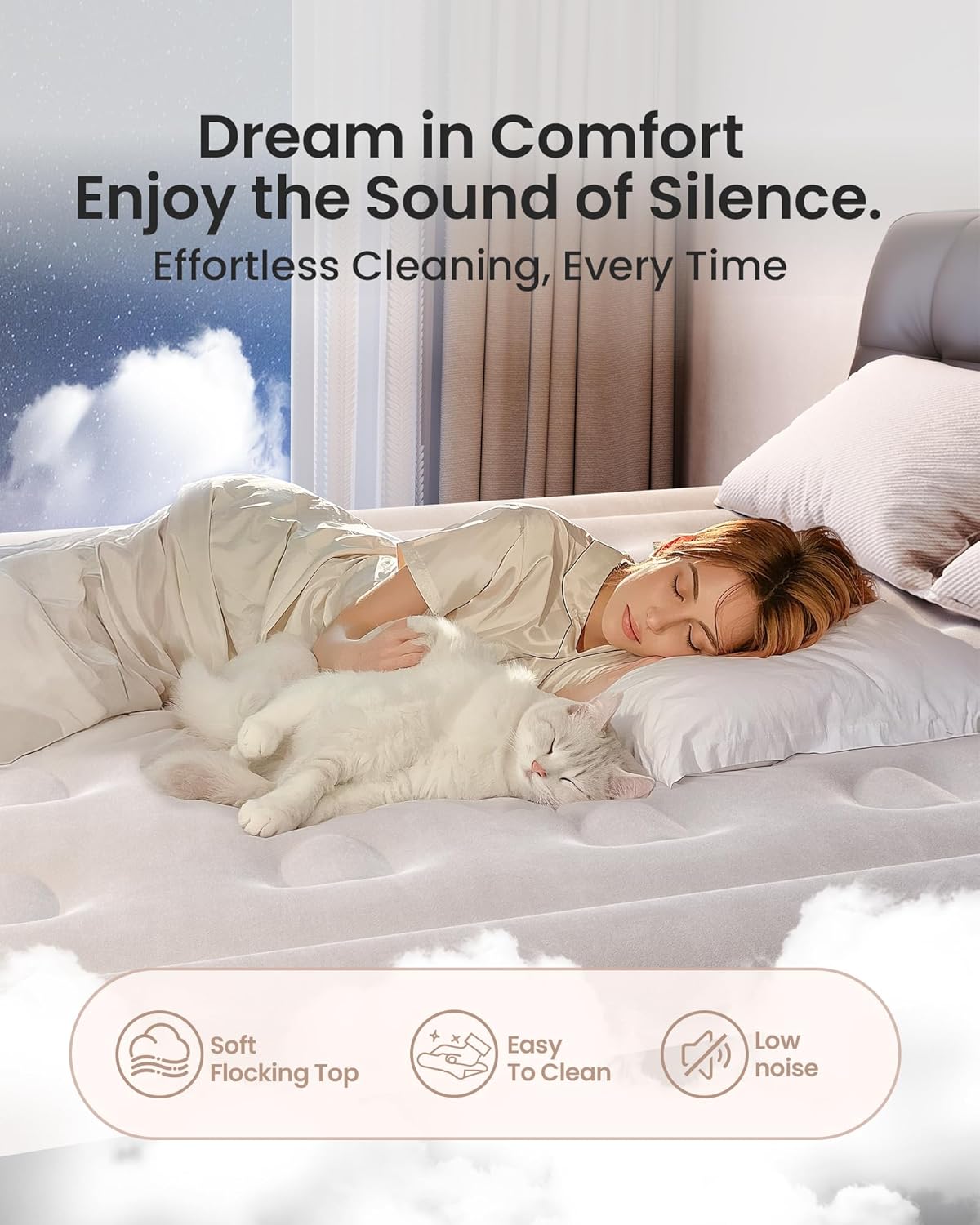 OhGeni. Colchón de aire Queen con bomba incorporada, colchón inflable cómodo de 18 elevados, cama inflable portátil de superficie silenciosa, cama de aire para el hogar e invitados, colchone inflable. - Image 2