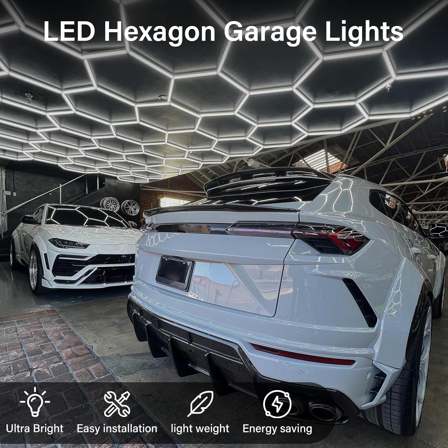 Gneng. Luces LED hexagonales – Luces de garaje, 556 W 66720 lúmenes, luz blanca fría 6500 K, iluminación de techo para garaje, gimnasio, barbería. - Image 2