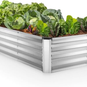 Camas de jardín galvanizadas elevadas al aire última intervensión // Maceta de 6 x 3 x 1 pies para jardinería, verduras, flores, caja grande de metal para jardín (plateada) // Diseño patentado.