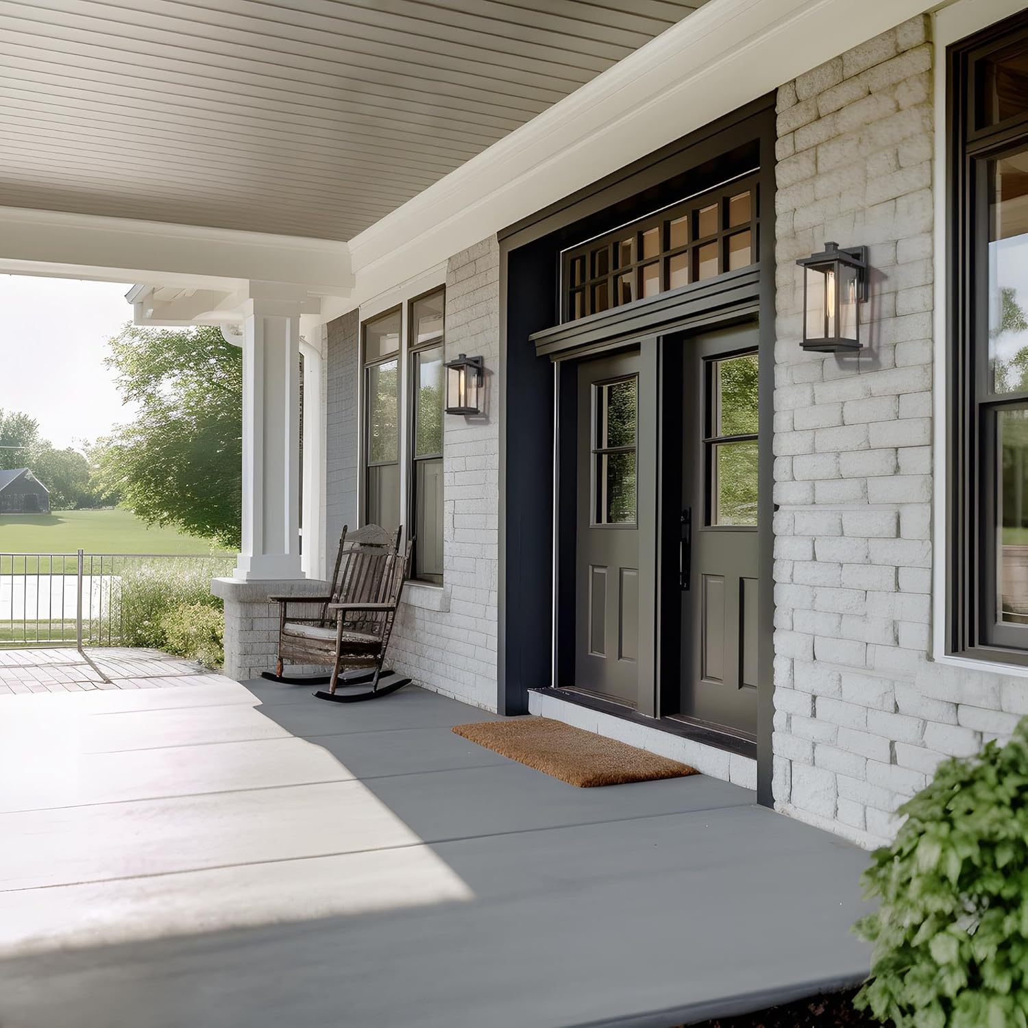 classy leaves. Luces negras para porche de pared al aire libre, moderna lámpara rectangular de pared al aire libre con vidrio transparente, aplique exterior impermeable para exteriores, luces de garaje para casa, puerta delantera, patio. - Image 4