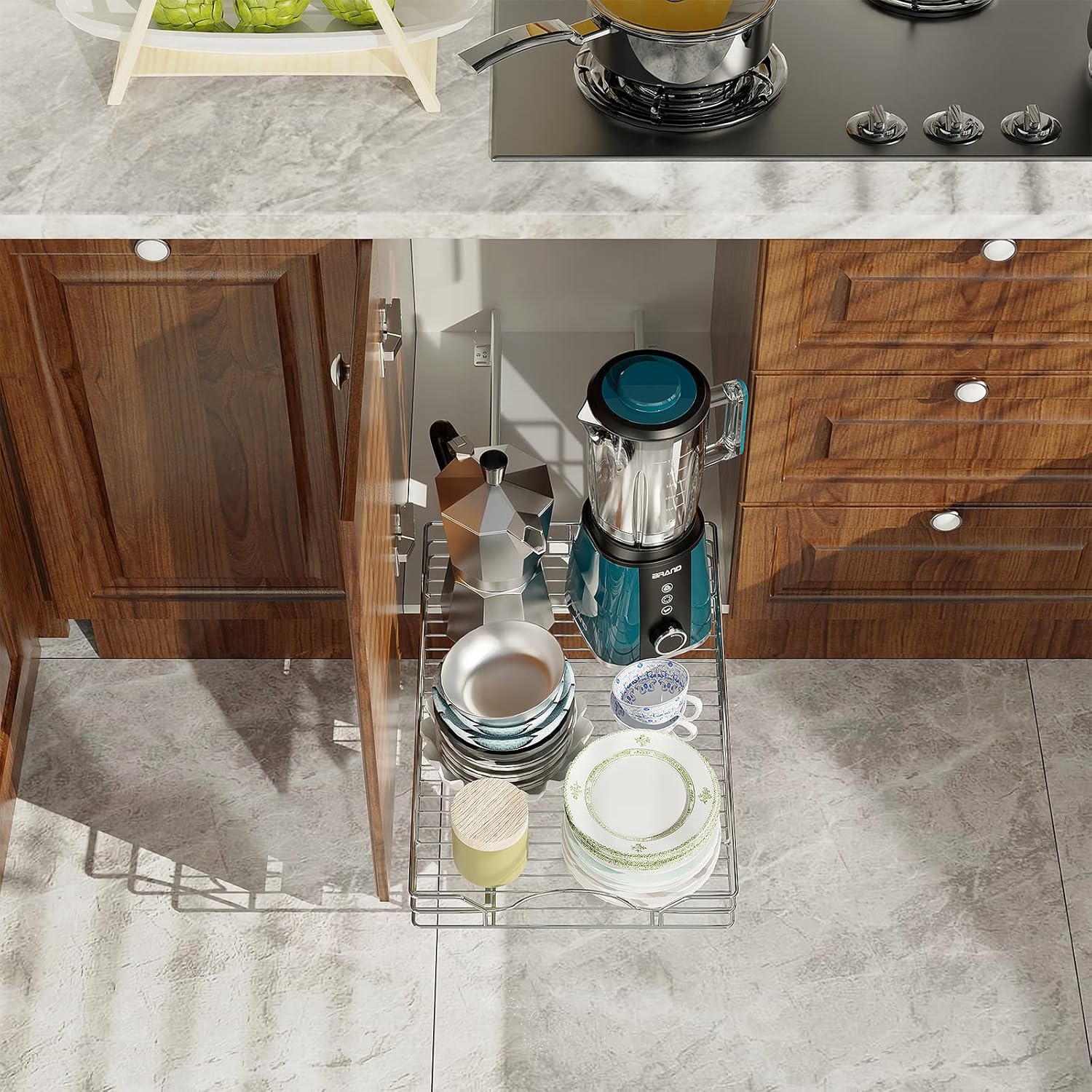 LOVMOR. Organizador de gabinete extraíble de 20 pulgadas de ancho x 17 pulgadas de profundidad, cajones deslizantes para gabinetes de cocina, cajones extraíbles para gabinetes de capacidad. - Image 4