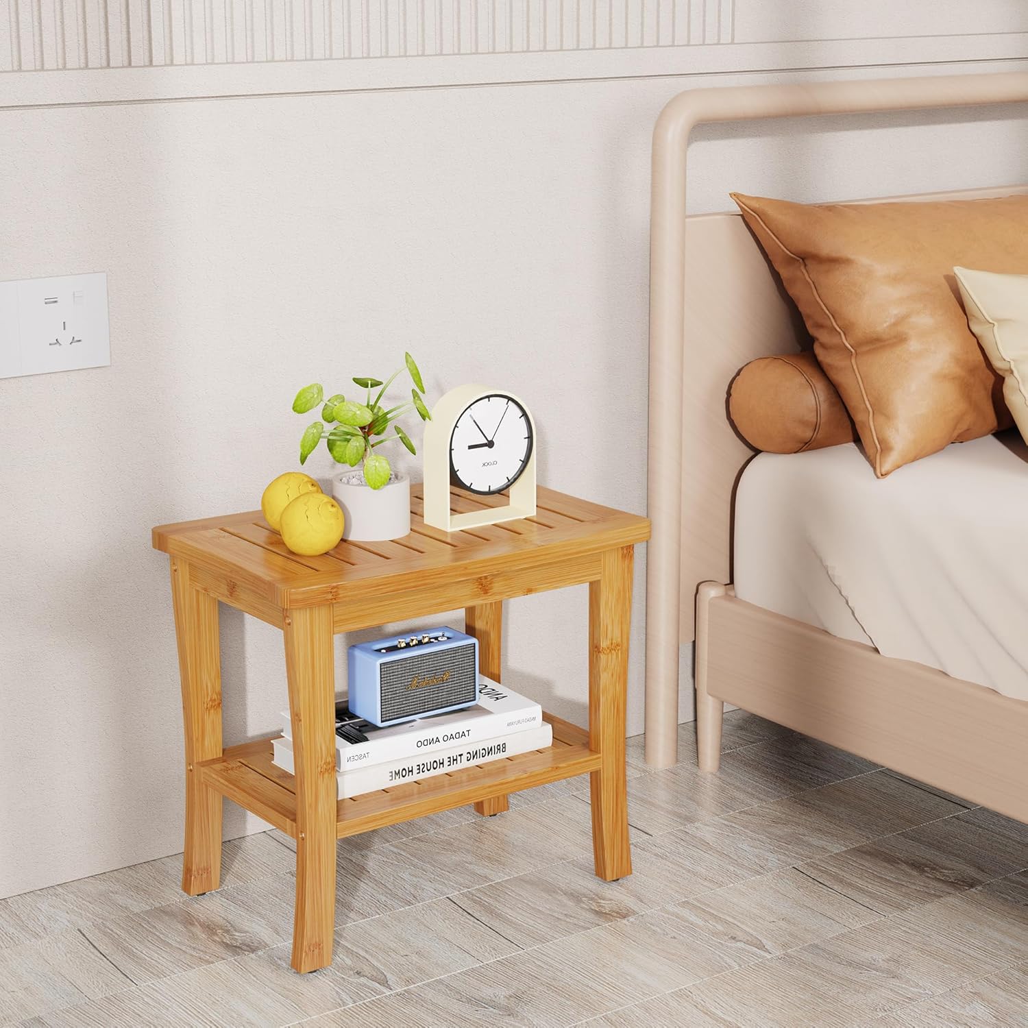 Greenual. Banco de ducha de teca con estante de almacenamiento, taburete de ducha para ducha interior, asiento de banco de ducha impermeable, silla de ducha para ducha interior, banco de madera. - Image 2