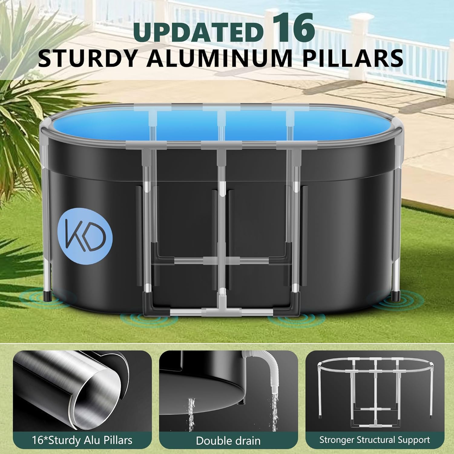 KERDOM. Bañera de hielo XL de 129 galones para atletas, bañera fría portátil con cubierta, bañera plegable para recuperación y terapia de agua fría en casa, gimnasios, uso en interiores o exteriores. - Image 3