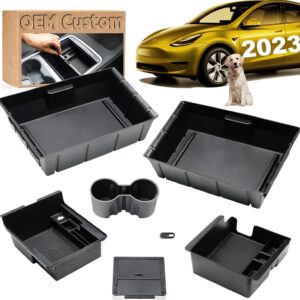 Motrobe - Bandeja organizadora de consola central Tesla Model Y para debajo del asiento, caja de almacenamiento para vasos, insertable en reposabrazos, caja de almacenamiento oculta.