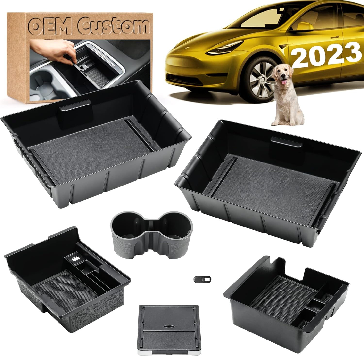 Motrobe - Bandeja organizadora de consola central Tesla Model Y para debajo del asiento, caja de almacenamiento para vasos, insertable en reposabrazos, caja de almacenamiento oculta.