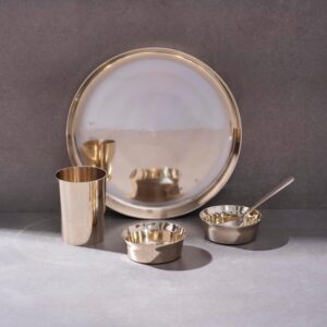 P-TAL. Kansa - Juego de platos de bronce, juego de cena Thali, hecho de bronce puro (5 piezas).